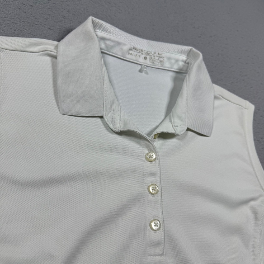 Nike Golf Sleeveless Polo Shirt Womens Large White Dri-FIT Athletic Top